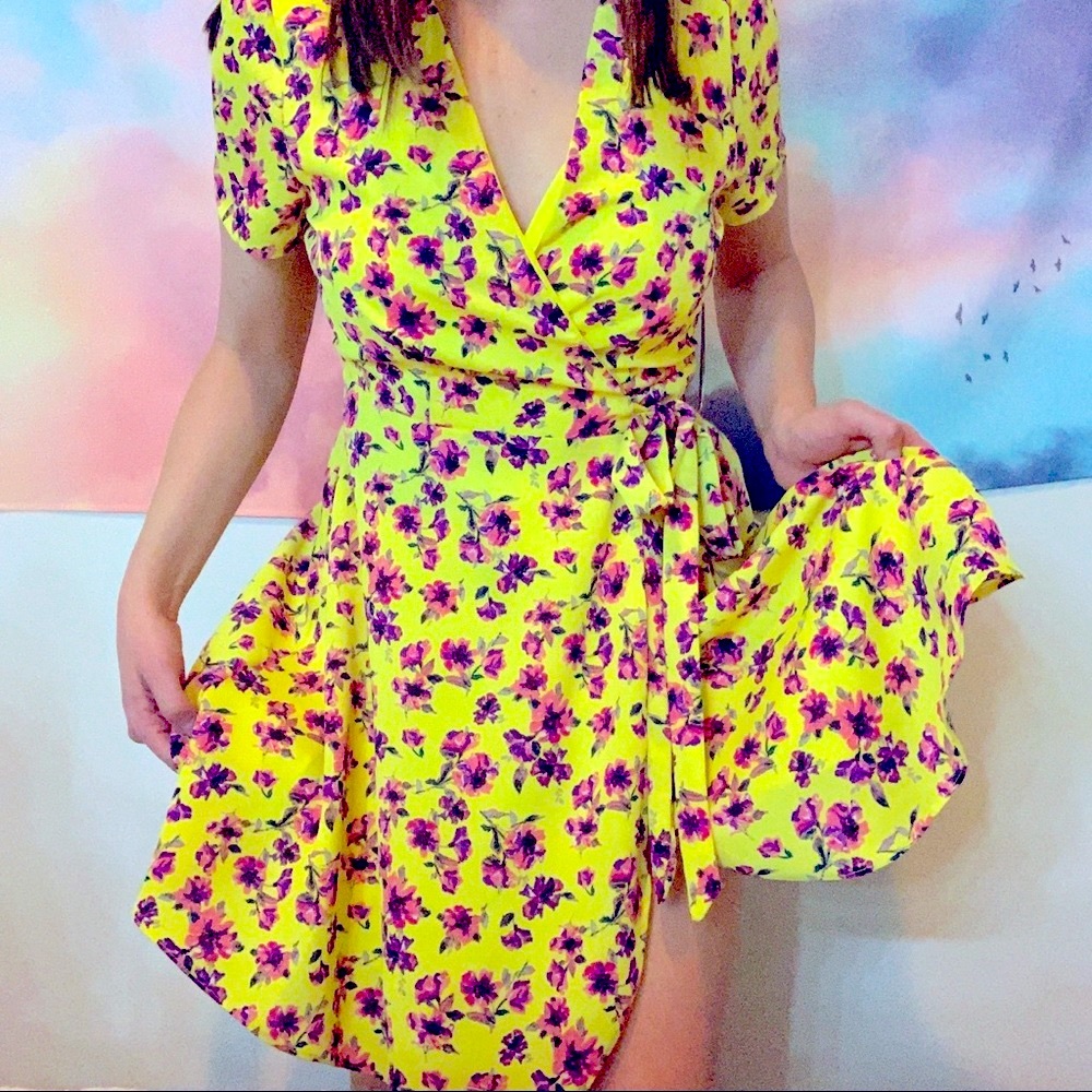 Gianni Bini | Yellow Floral Wrap Dress